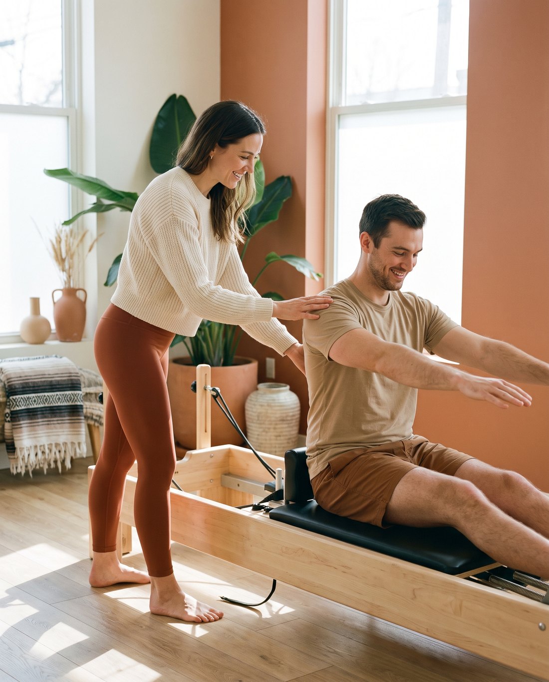 Coach Pilatéa accompagnant un client sur le Reformer